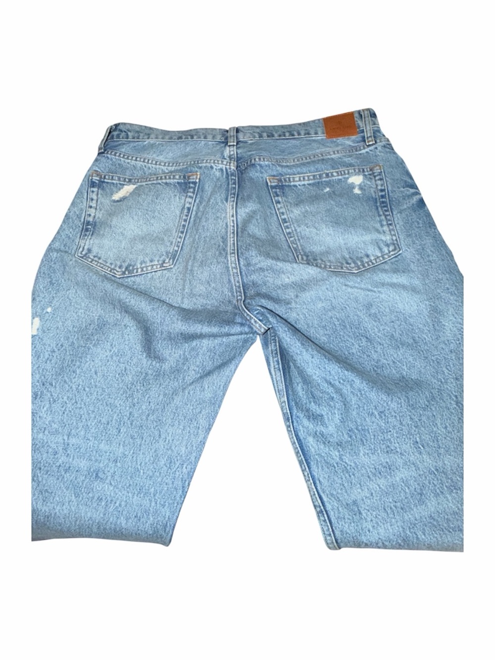 Anine Bing Size 32 Gavin Jean Wide Leg Raw Hem Distressed Light Wash Cuffed Crop - Picture 9 of 11